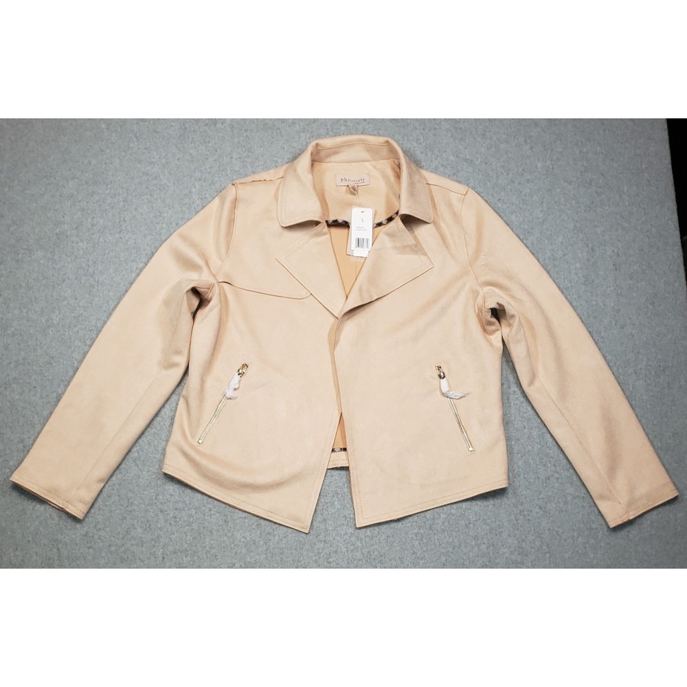 Philosophy Republic Notch Collar Open Front Faux Suede Jacket Rose Blush‎ Sz L
